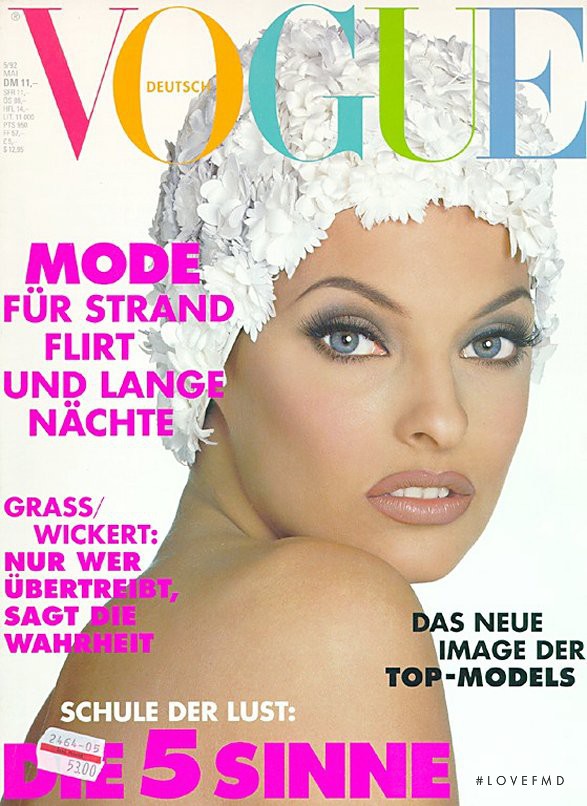 Linda Evangelista featured on the Vogue Germany cover from May 1992