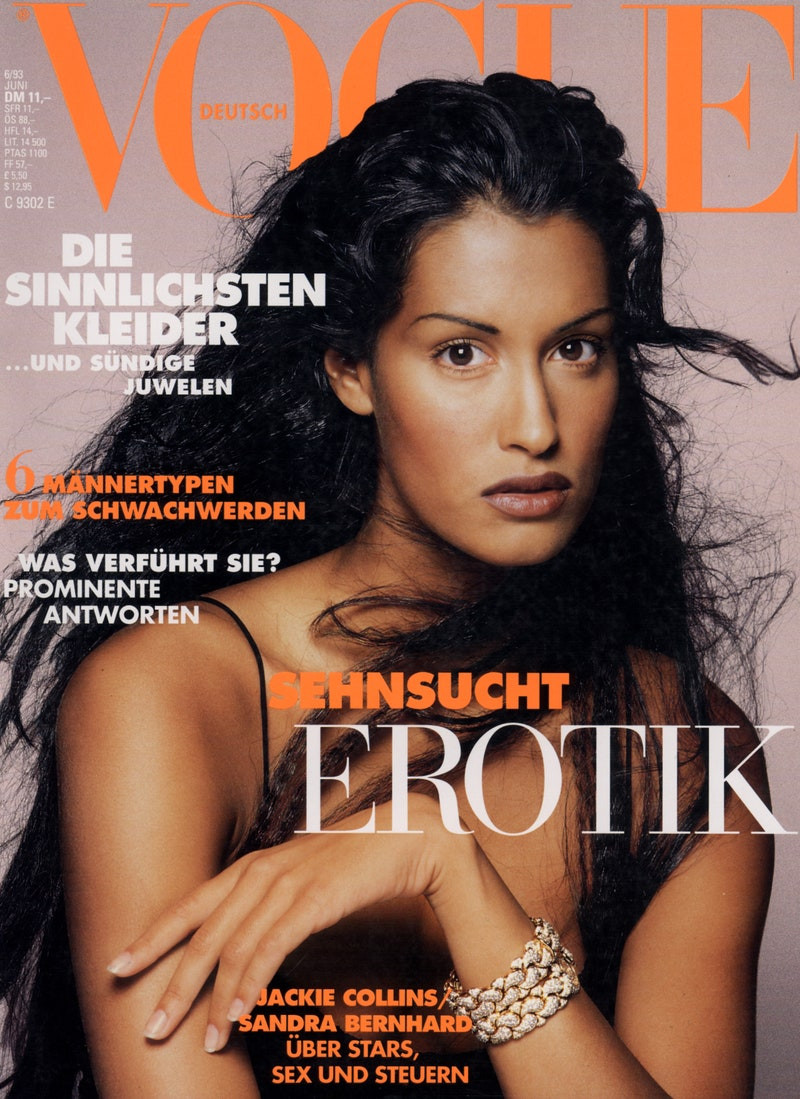 Yasmeen Ghauri featured on the Vogue Germany cover from June 1993