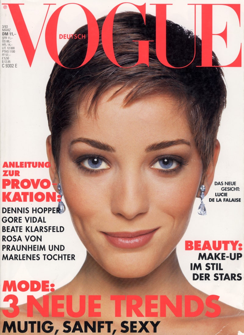 Lucie de la Falaise featured on the Vogue Germany cover from March 1993