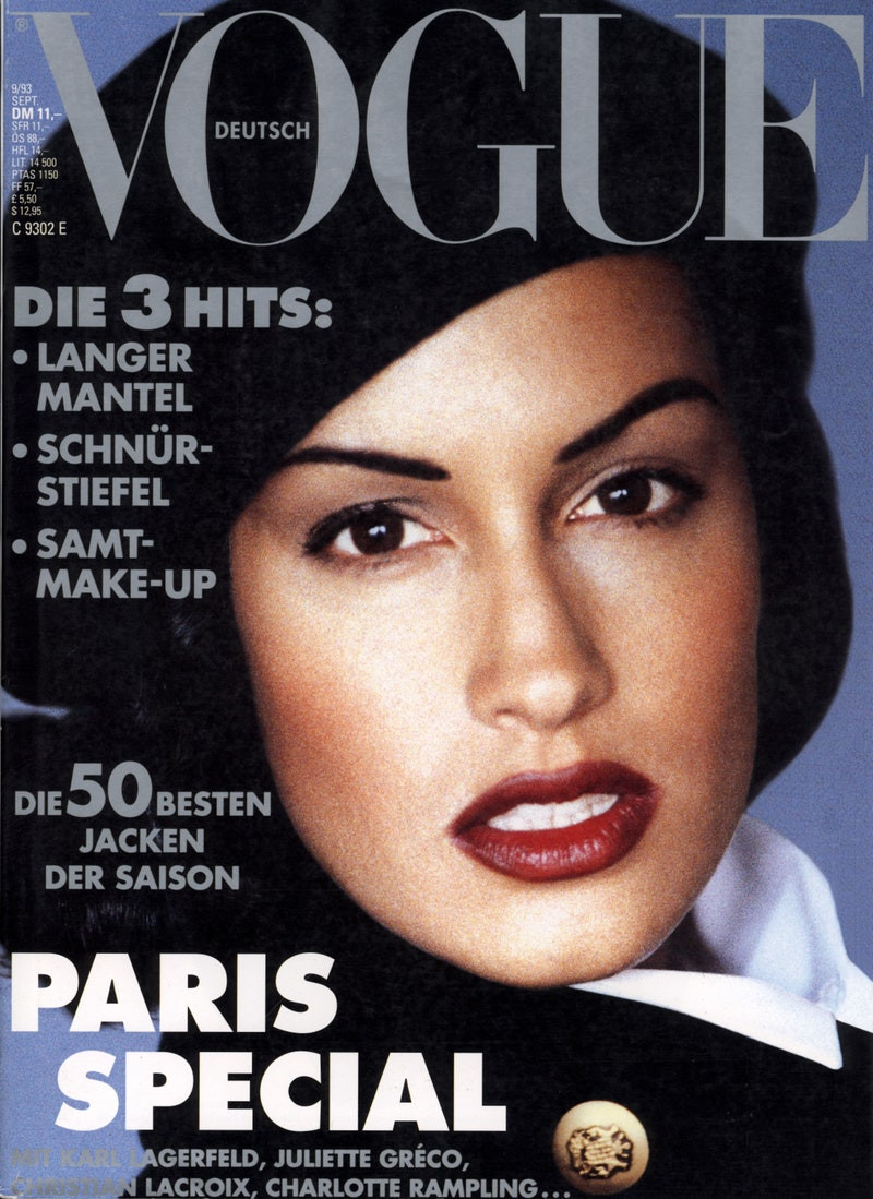 Yasmeen Ghauri featured on the Vogue Germany cover from September 1993