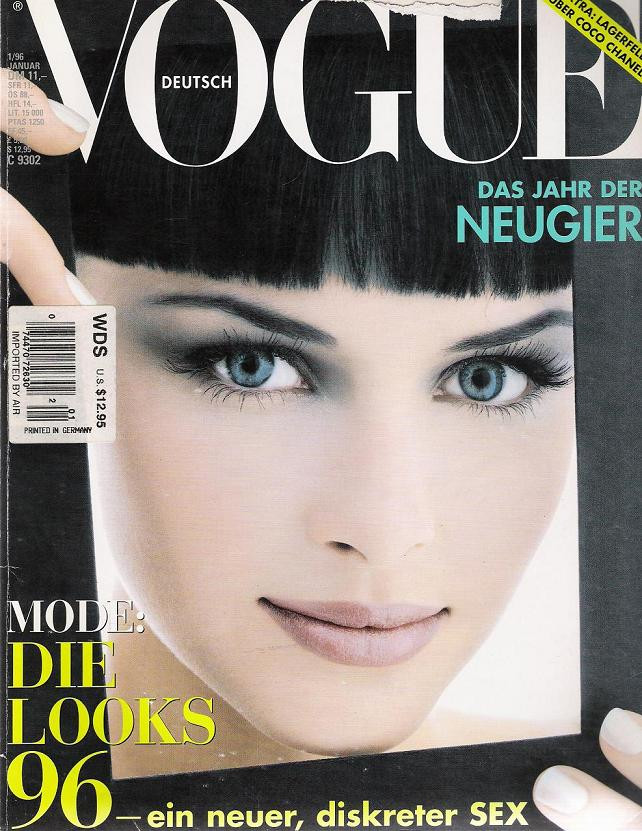 Tasha Tilberg featured on the Vogue Germany cover from January 1995