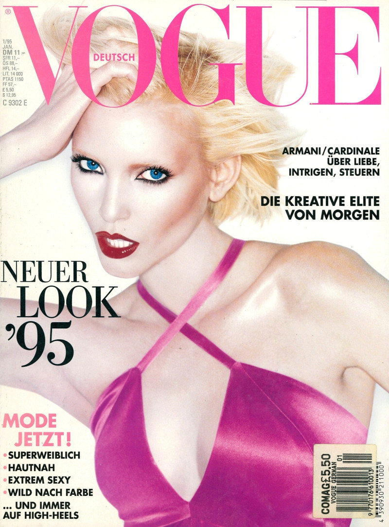 Nadja Auermann featured on the Vogue Germany cover from January 1995