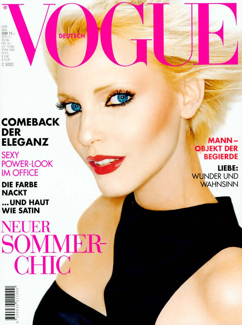 Nadja Auermann featured on the Vogue Germany cover from May 1995