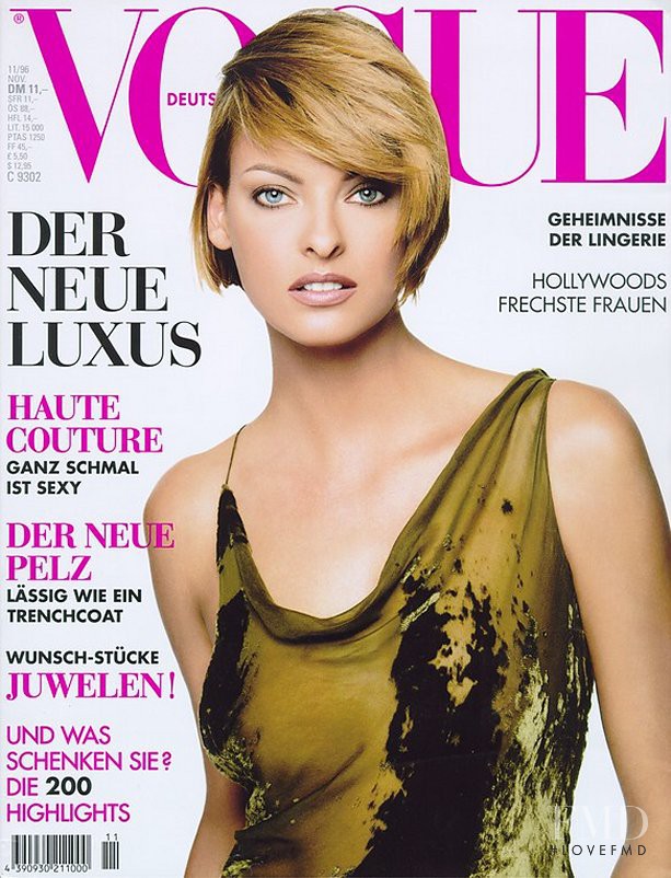 Linda Evangelista featured on the Vogue Germany cover from November 1996