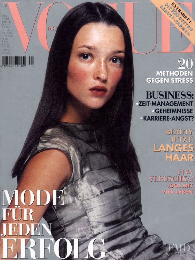 Audrey Marnay featured on the Vogue Germany cover from March 1999