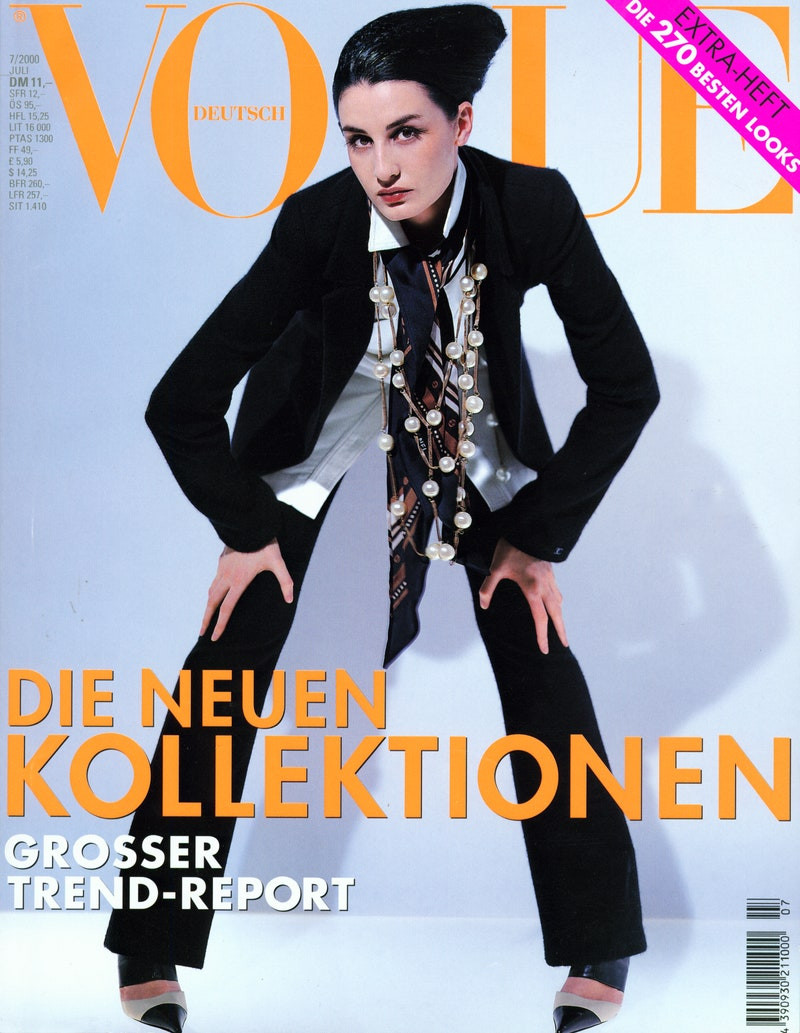 Erin O%Connor featured on the Vogue Germany cover from July 2000