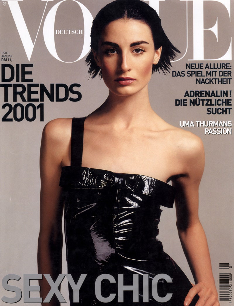 Erin O%Connor featured on the Vogue Germany cover from January 2001