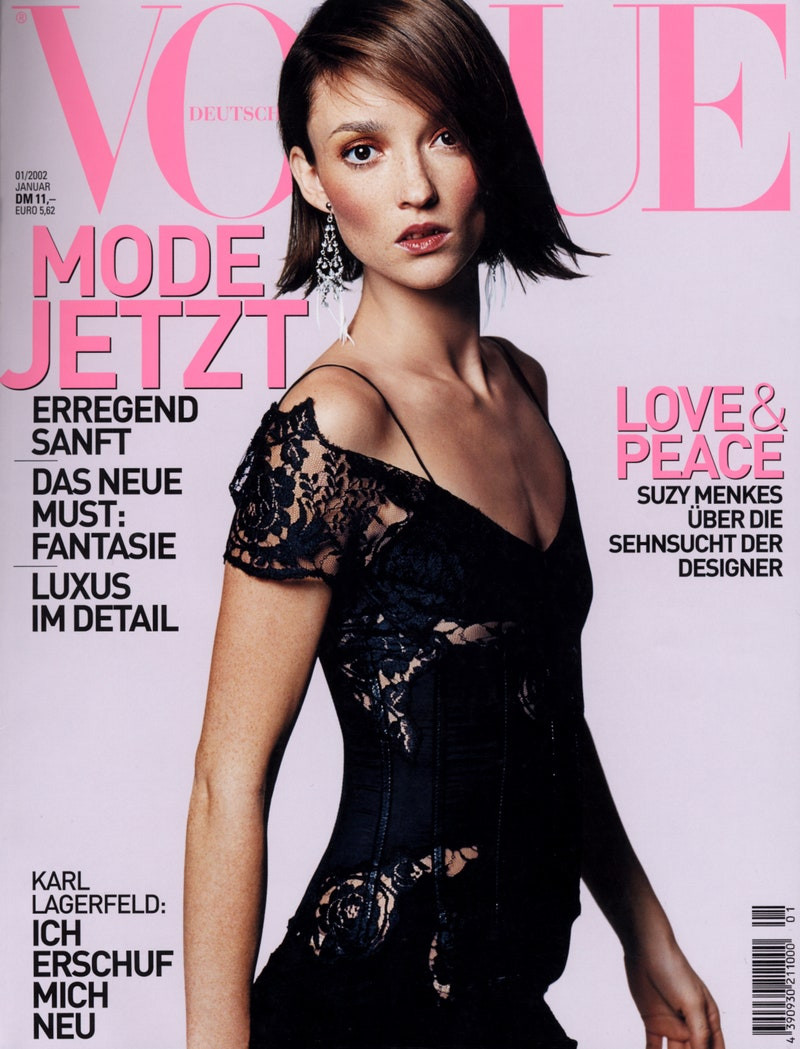 Audrey Marnay featured on the Vogue Germany cover from January 2002