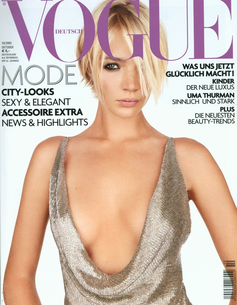 Jodie Kidd featured on the Vogue Germany cover from October 2003