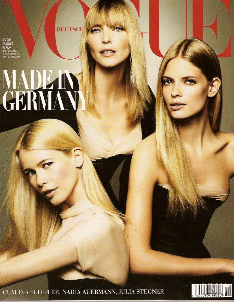 Claudia Schiffer, Nadja Auermann, Julia Stegner featured on the Vogue Germany cover from August 2007