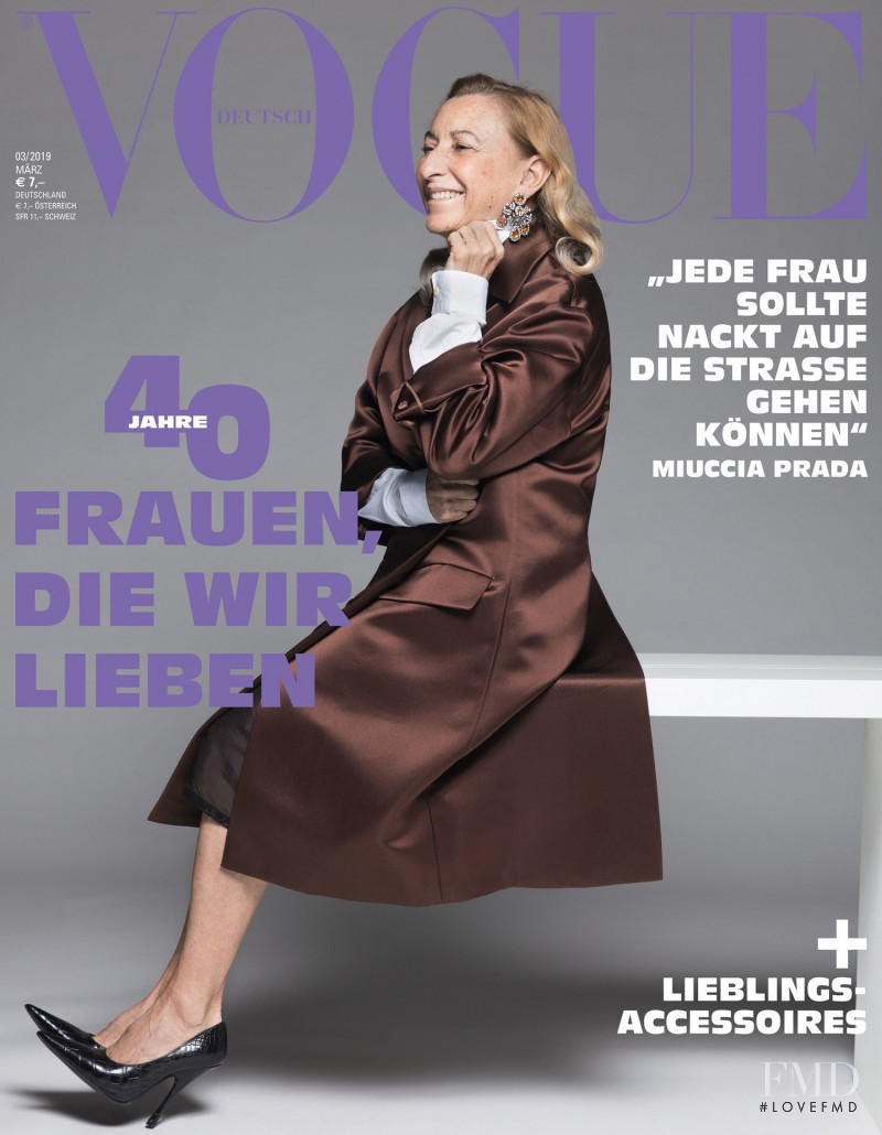 Miuccia Prada featured on the Vogue Germany cover from March 2019