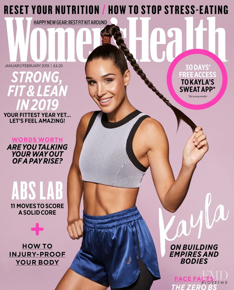 Kayla Itsines featured on the Women\'s Health UK cover from January 2019