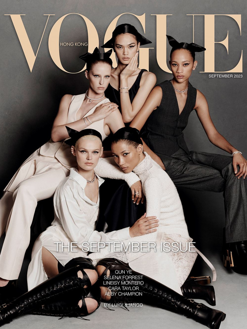 Lineisy Montero, Cara Taylor, Selena Forrest, Abby Champion, Qun Ye featured on the Vogue Hong Kong cover from September 2023