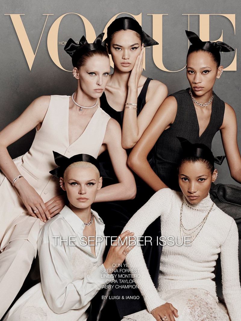 Lineisy Montero, Cara Taylor, Selena Forrest, Abby Champion, Qun Ye featured on the Vogue Hong Kong cover from September 2023