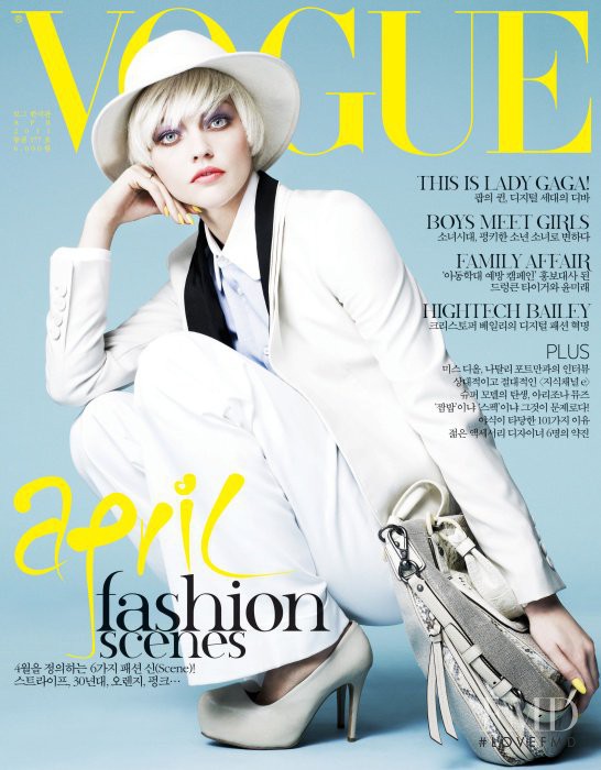 Sasha Pivovarova featured on the Vogue Korea cover from April 2011