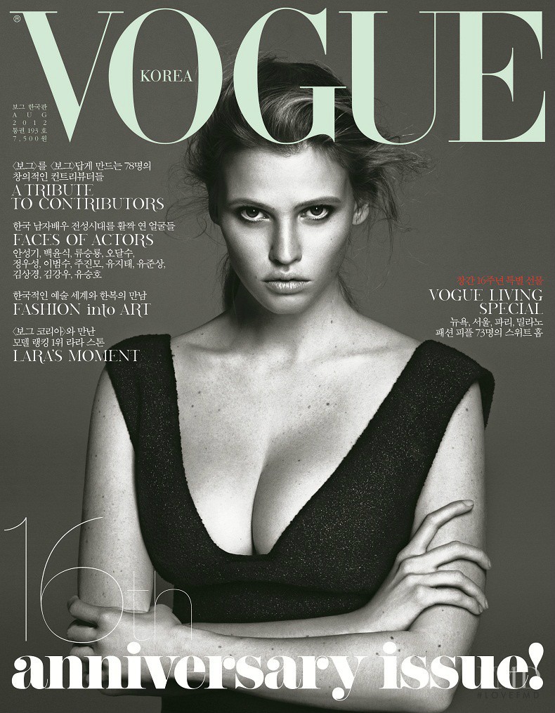 Lara Stone featured on the Vogue Korea cover from August 2012