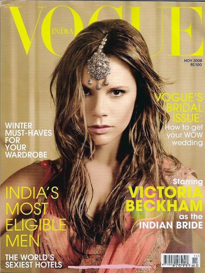 Victoria Beckham featured on the Vogue India cover from November 2008