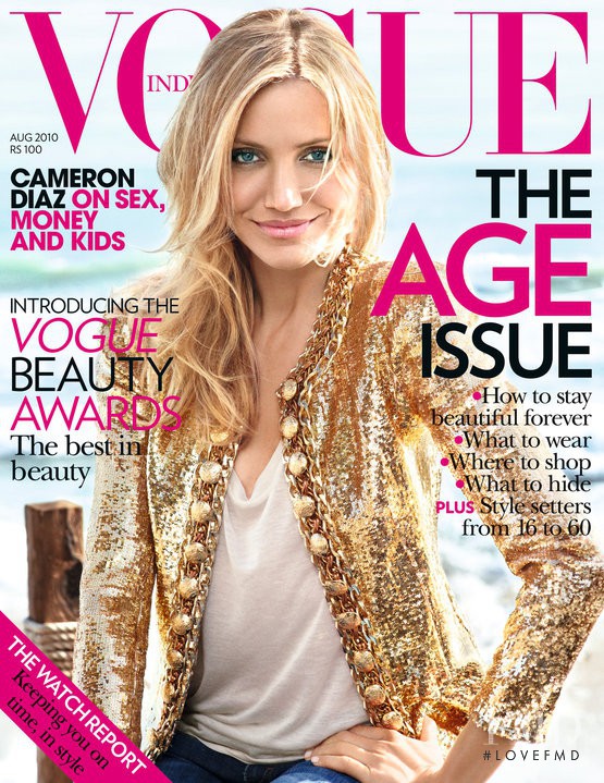 Cameron Diaz featured on the Vogue India cover from August 2010
