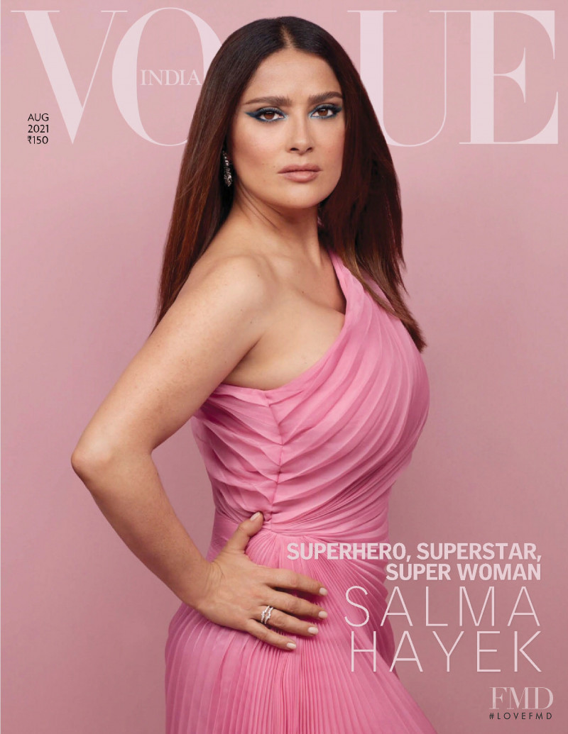 Salma Hayek featured on the Vogue India cover from August 2021