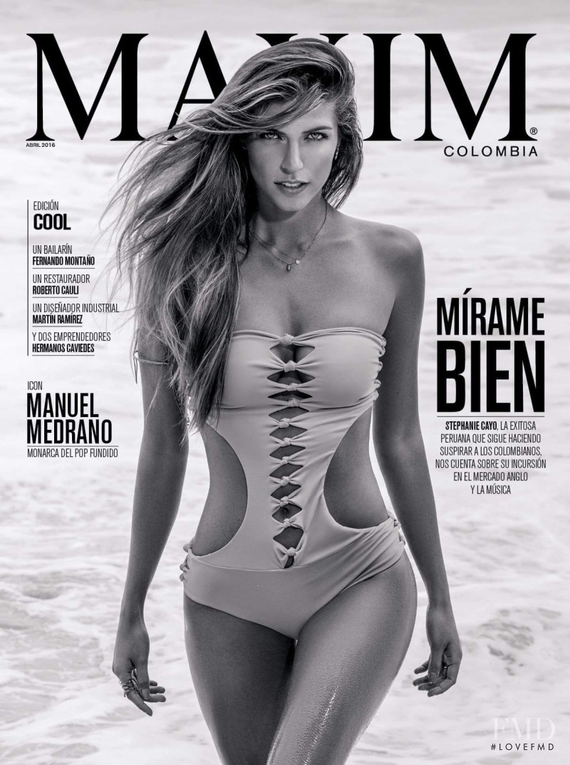 Stephanie Cayo featured on the Maxim Colombia cover from April 2016