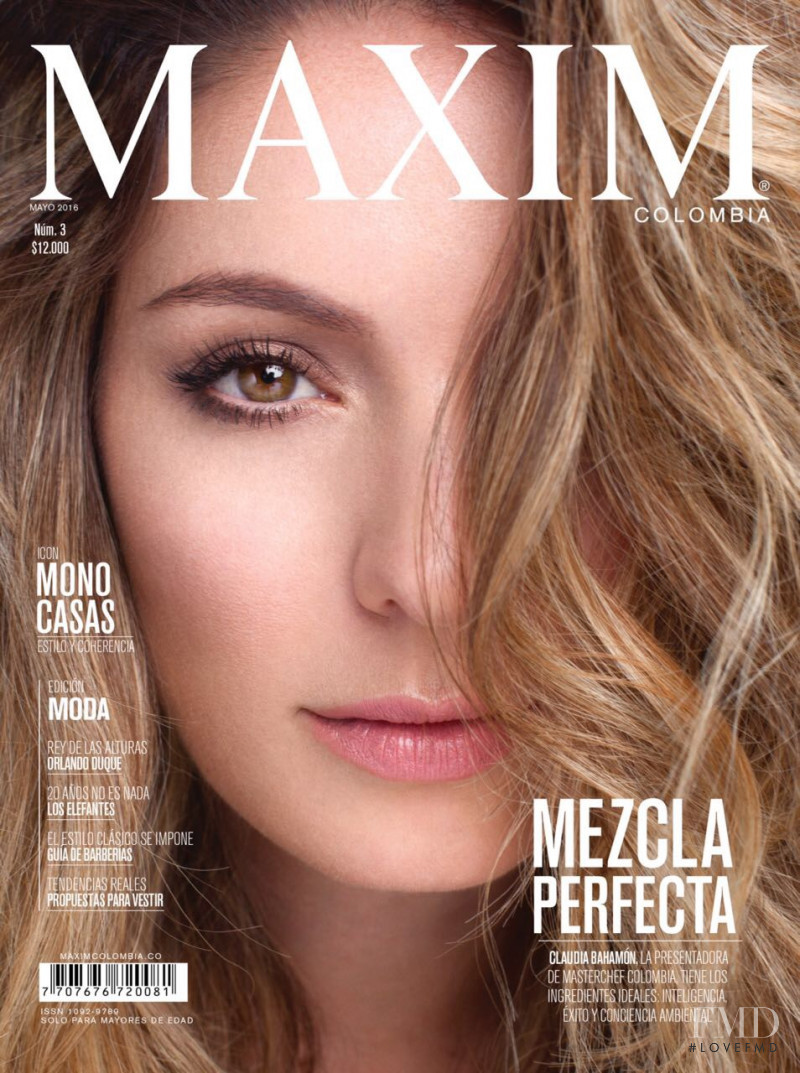 Claudia Bahamon featured on the Maxim Colombia cover from May 2016