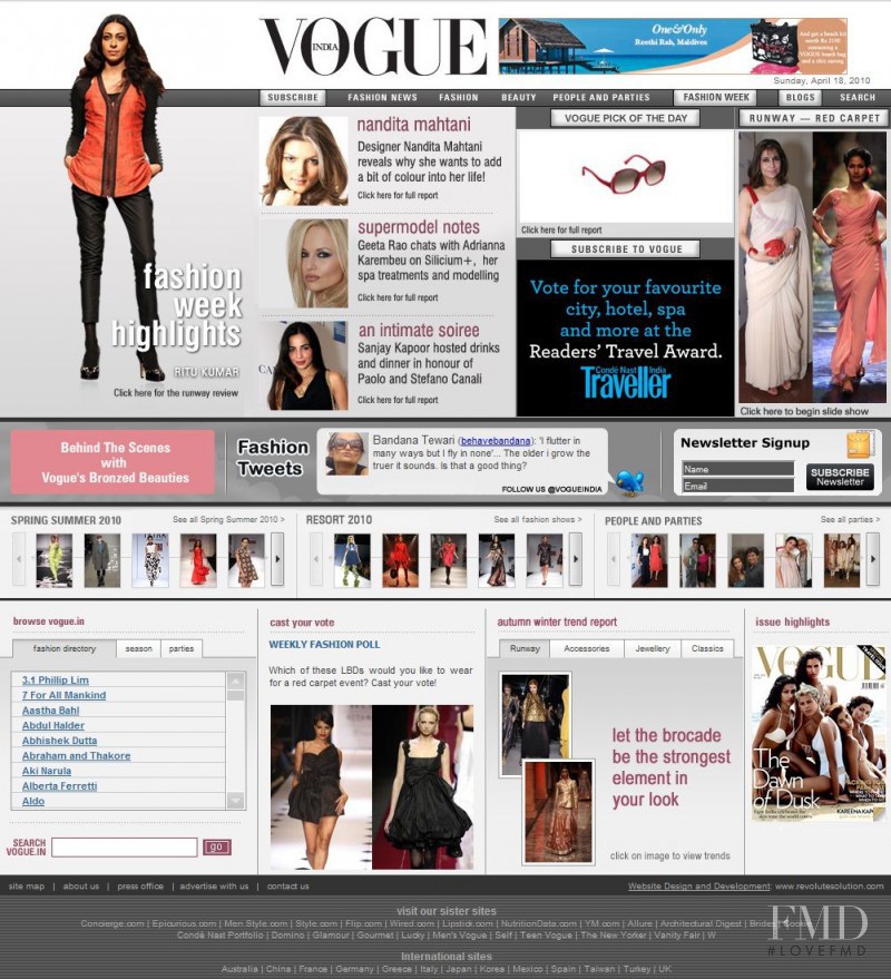  featured on the Vogue.in screen from April 2010