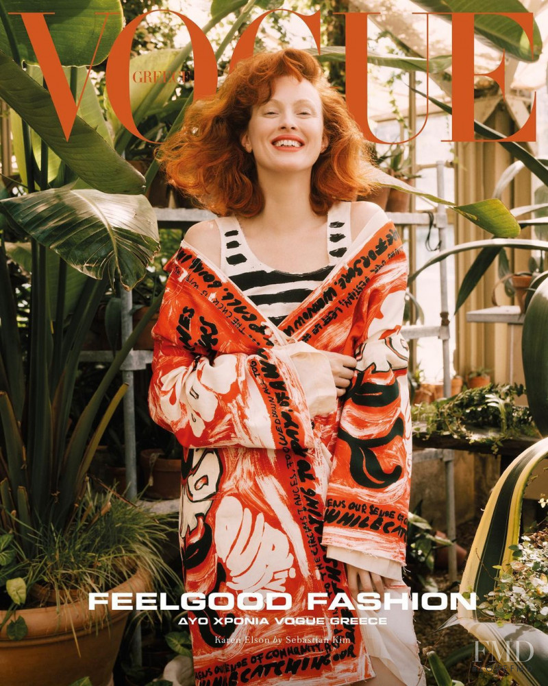 Karen Elson featured on the Vogue Greece cover from April 2021