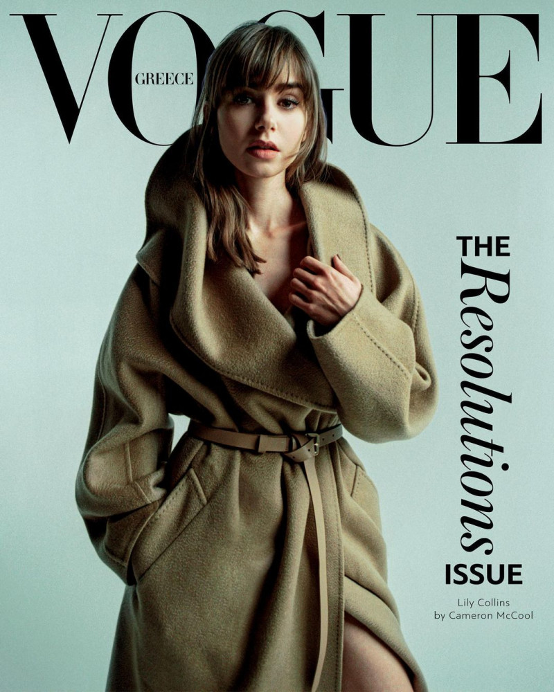 Lily Collins featured on the Vogue Greece cover from January 2023