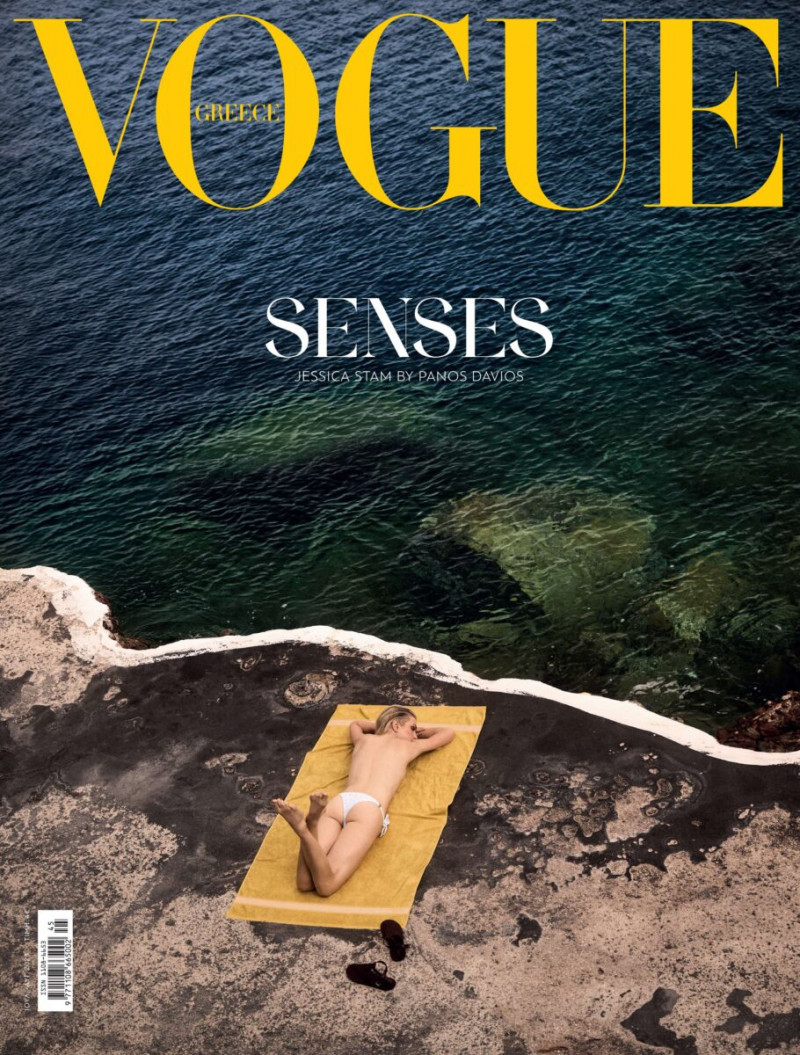 Jessica Stam featured on the Vogue Greece cover from July 2023