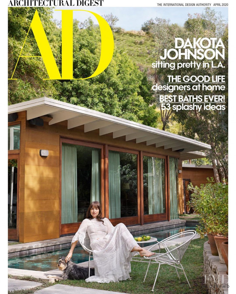 Dakota Johnson featured on the Architectural Digest cover from April 2020