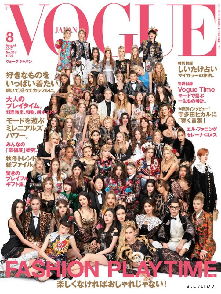 Bianca Balti, Hyoni Kang, Danni Li, Alice Dellal, Marie Ange Casta, Ella Merryweather, Roos Abels, Kenya Kinski Jones, Oliver Cheshire featured on the Vogue Japan cover from August 2017