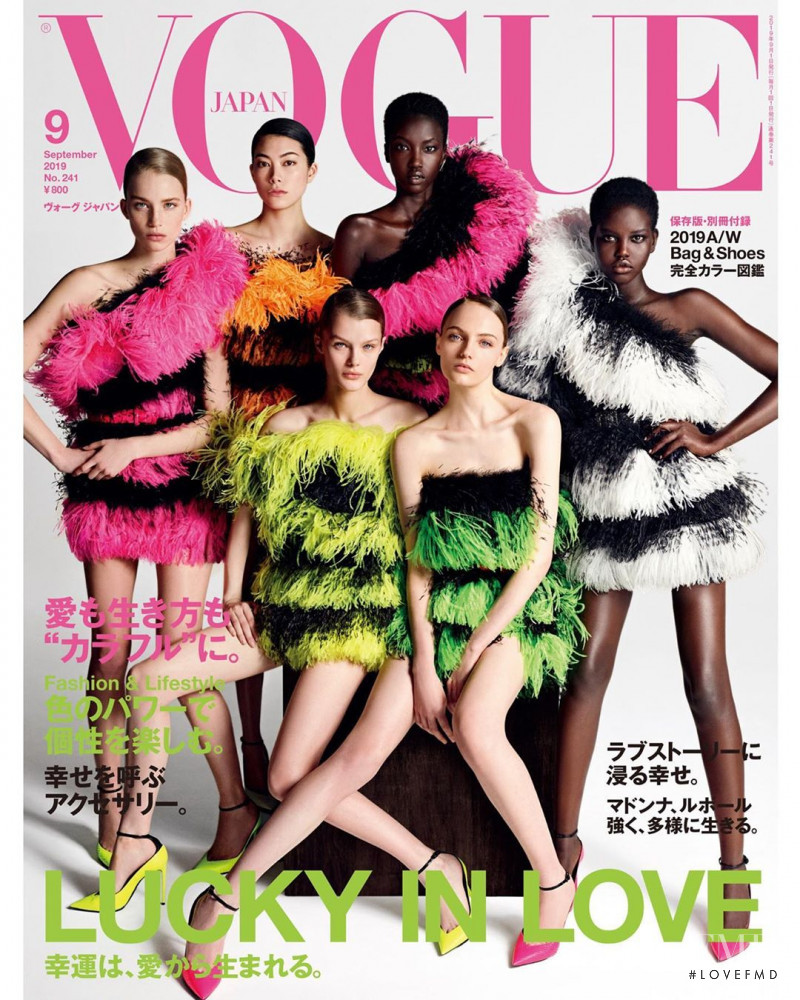 Kris Grikaite, Fran Summers, Adut Akech Bior, Anok Yai, Rebecca Leigh Longendyke, Hikari Mori featured on the Vogue Japan cover from September 2019