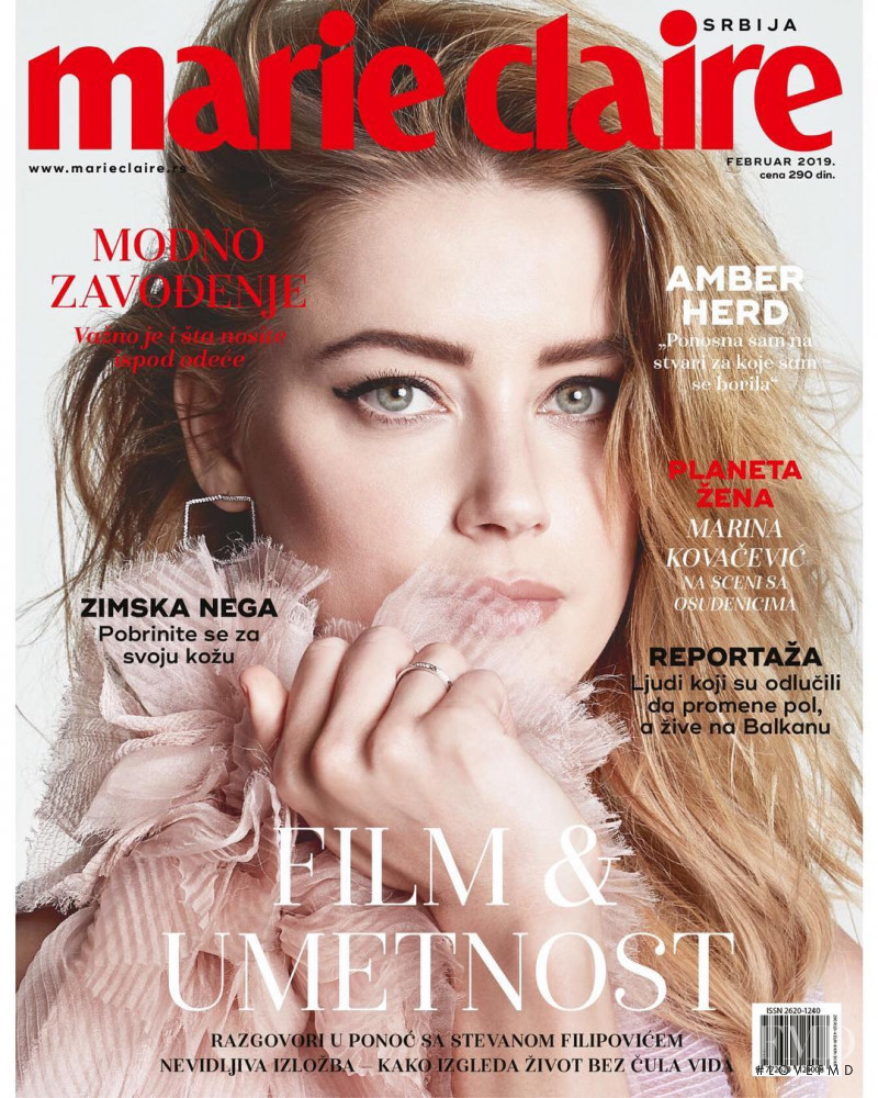 Amber Heard featured on the Marie Claire Serbia cover from February 2019