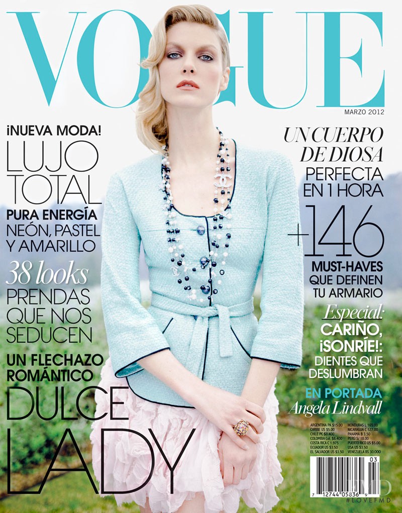 Angela Lindvall featured on the Vogue Mexico cover from March 2012