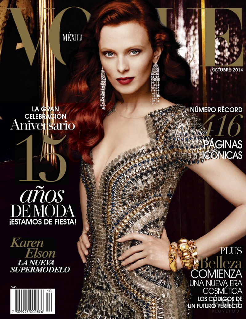 Karen Elson featured on the Vogue Mexico cover from October 2014