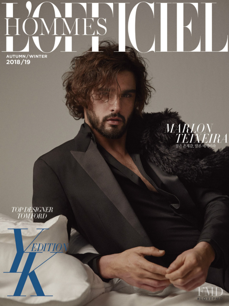 Marlon Teixeira featured on the L\'Officiel Hommes Korea cover from October 2018