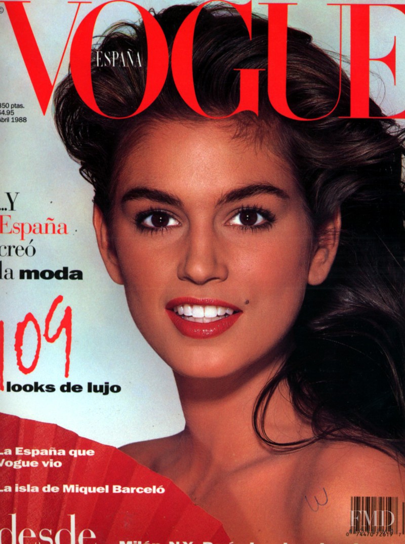 Cindy Crawford featured on the Vogue Spain cover from April 1988
