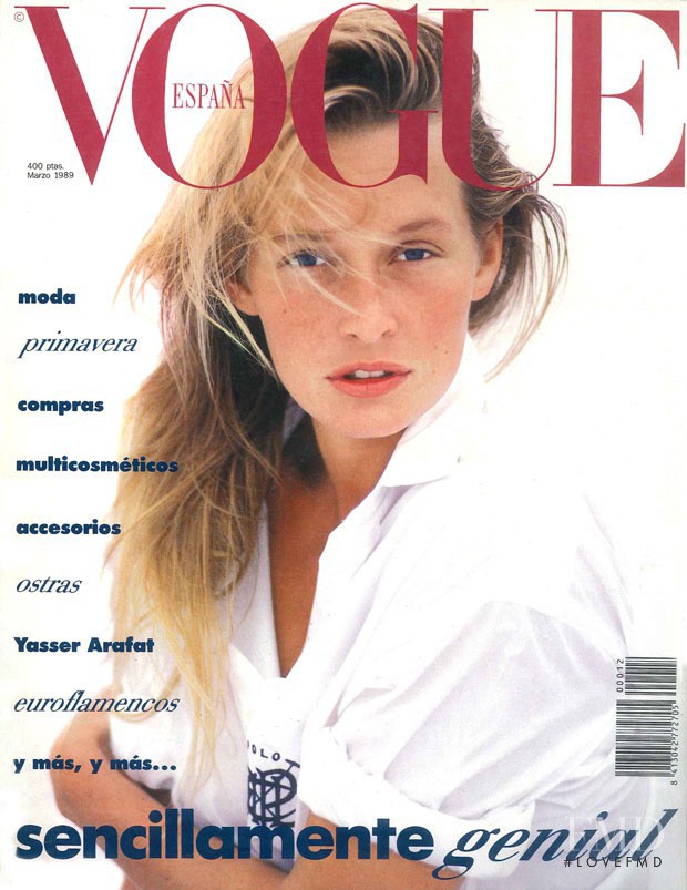 Estelle Hallyday (Lefebure) featured on the Vogue Spain cover from March 1989