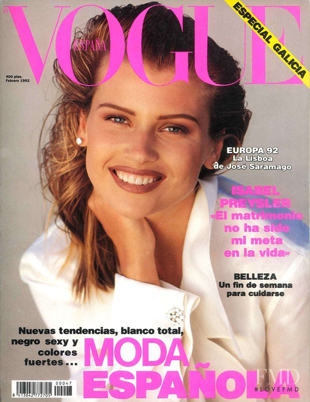 Daniela Pestova featured on the Vogue Spain cover from February 1992