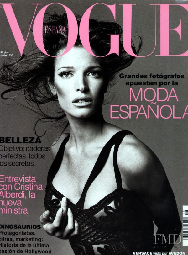 Stephanie Seymour featured on the Vogue Spain cover from August 1993