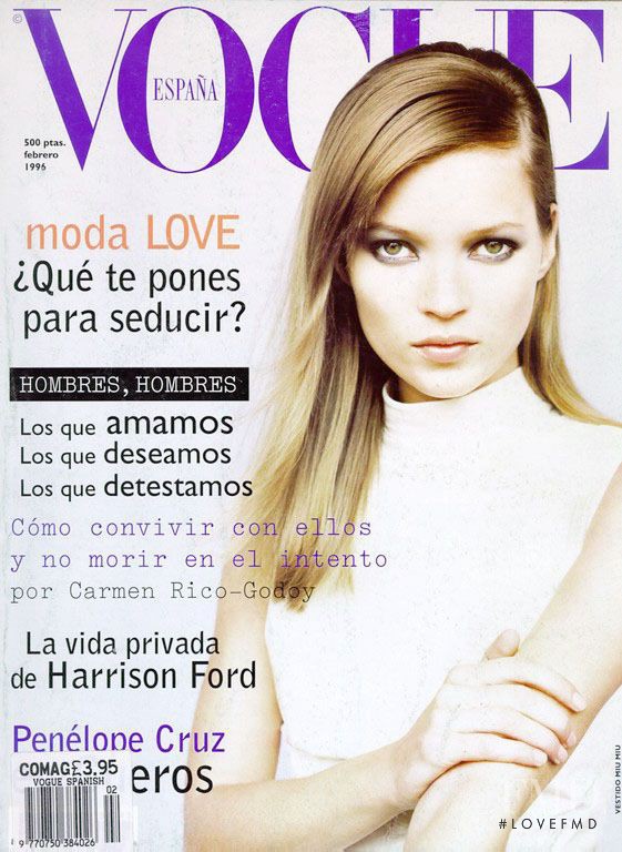 Kate Moss featured on the Vogue Spain cover from February 1996