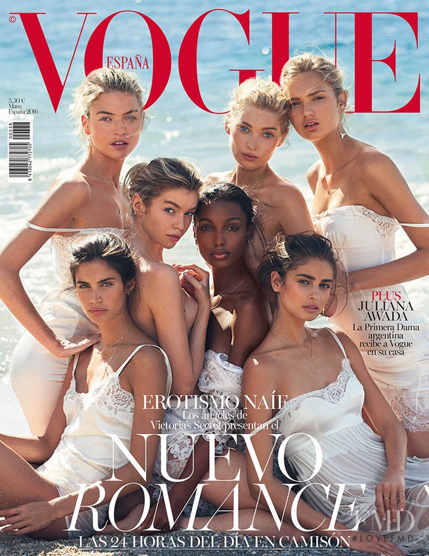 Elsa Hosk, Martha Hunt, Jasmine Tookes, Stella Maxwell, Sara Sampaio, Romee Strijd, Taylor Hill featured on the Vogue Spain cover from May 2016