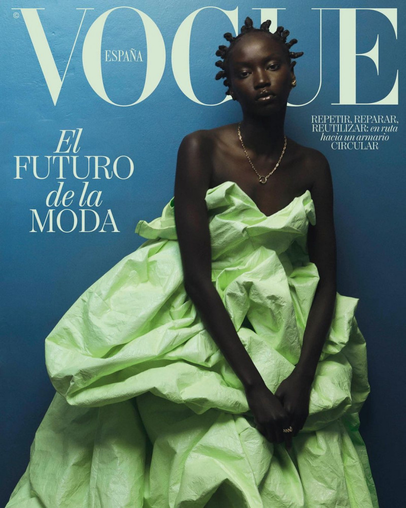 Anok Yai featured on the Vogue Spain cover from January 2023