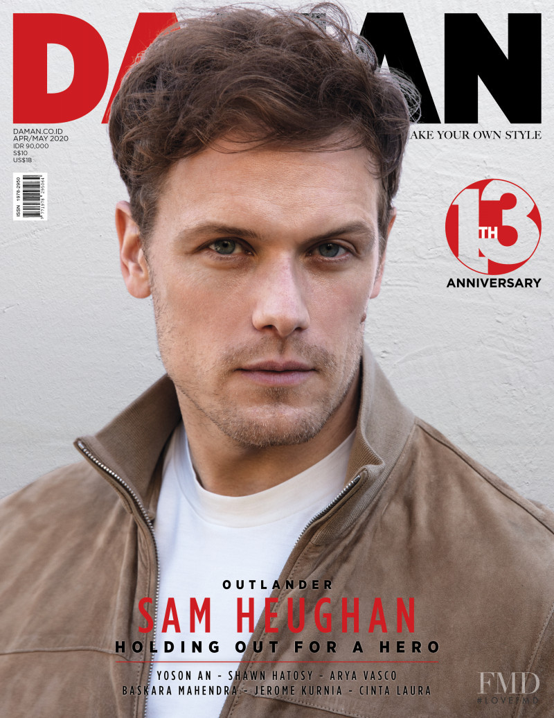 Sam Heughan featured on the DA MAN cover from April 2020