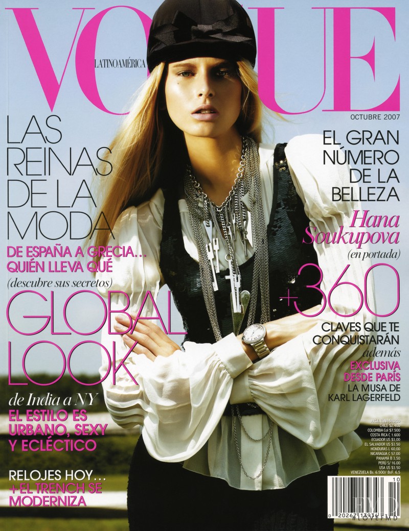 Hana Soukupova featured on the Vogue Latin America cover from October 2007