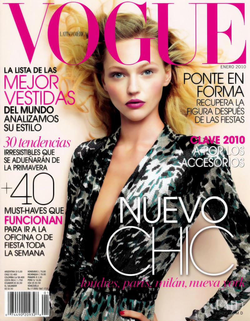 Sasha Pivovarova featured on the Vogue Latin America cover from January 2010