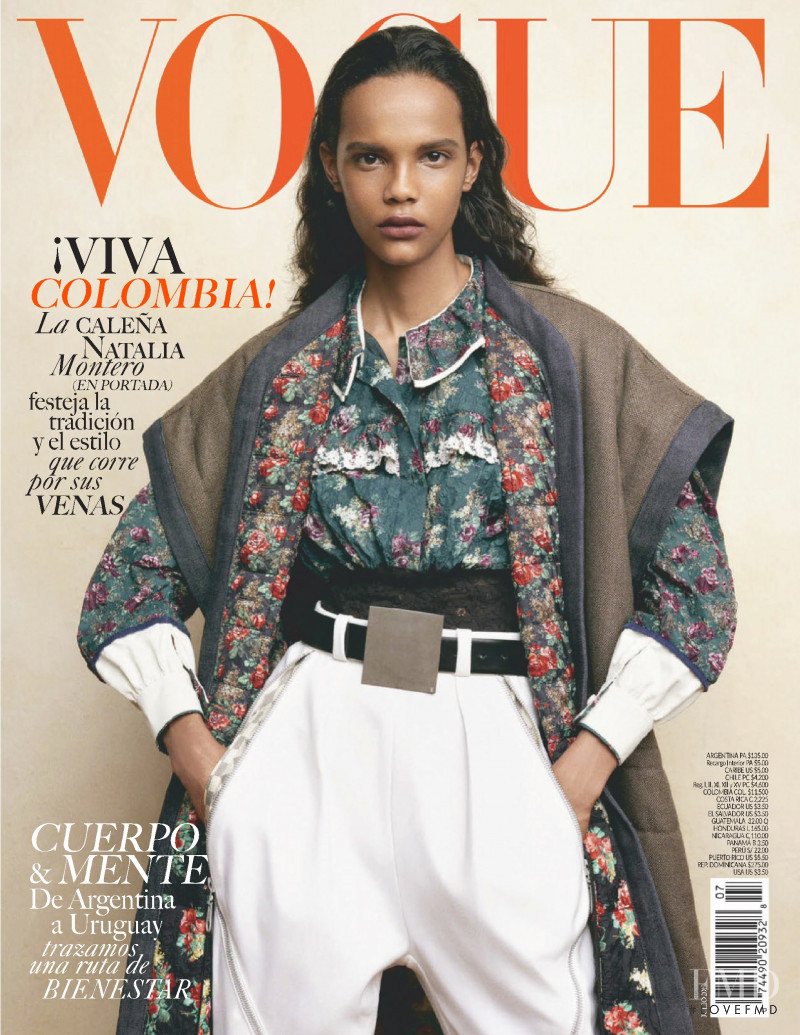 Natalia Montero featured on the Vogue Latin America cover from July 2019