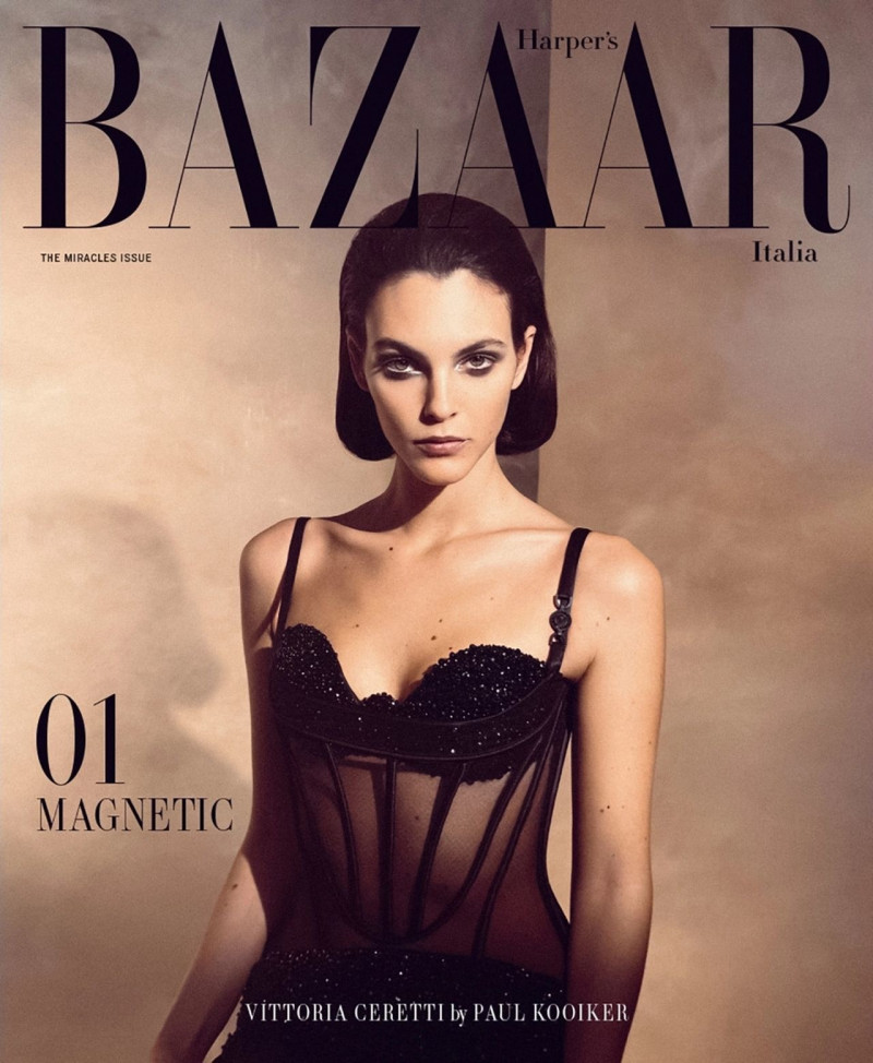Vittoria Ceretti featured on the Harper\'s Bazaar Italy cover from December 2022