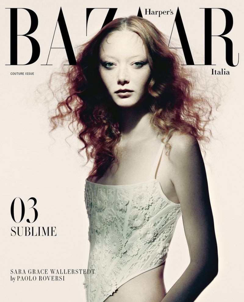 Sara Grace Wallerstedt featured on the Harper\'s Bazaar Italy cover from April 2023