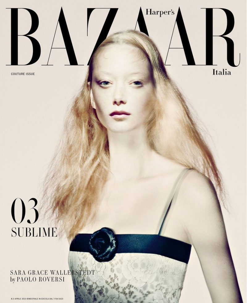 Sara Grace Wallerstedt featured on the Harper\'s Bazaar Italy cover from April 2023